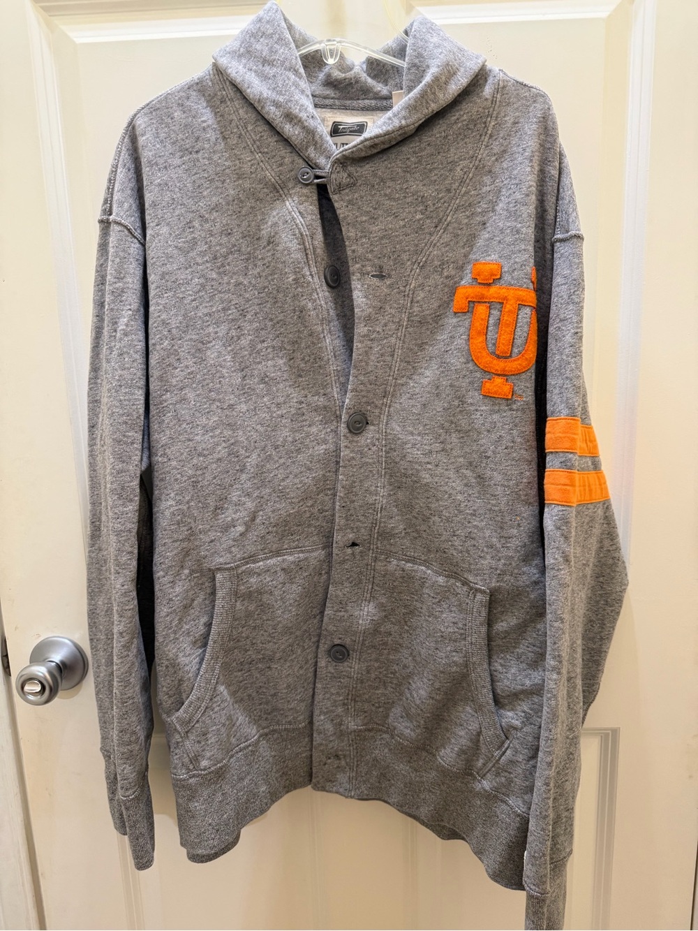 Grey Cardigan Sweater with Orange Logo - UT
